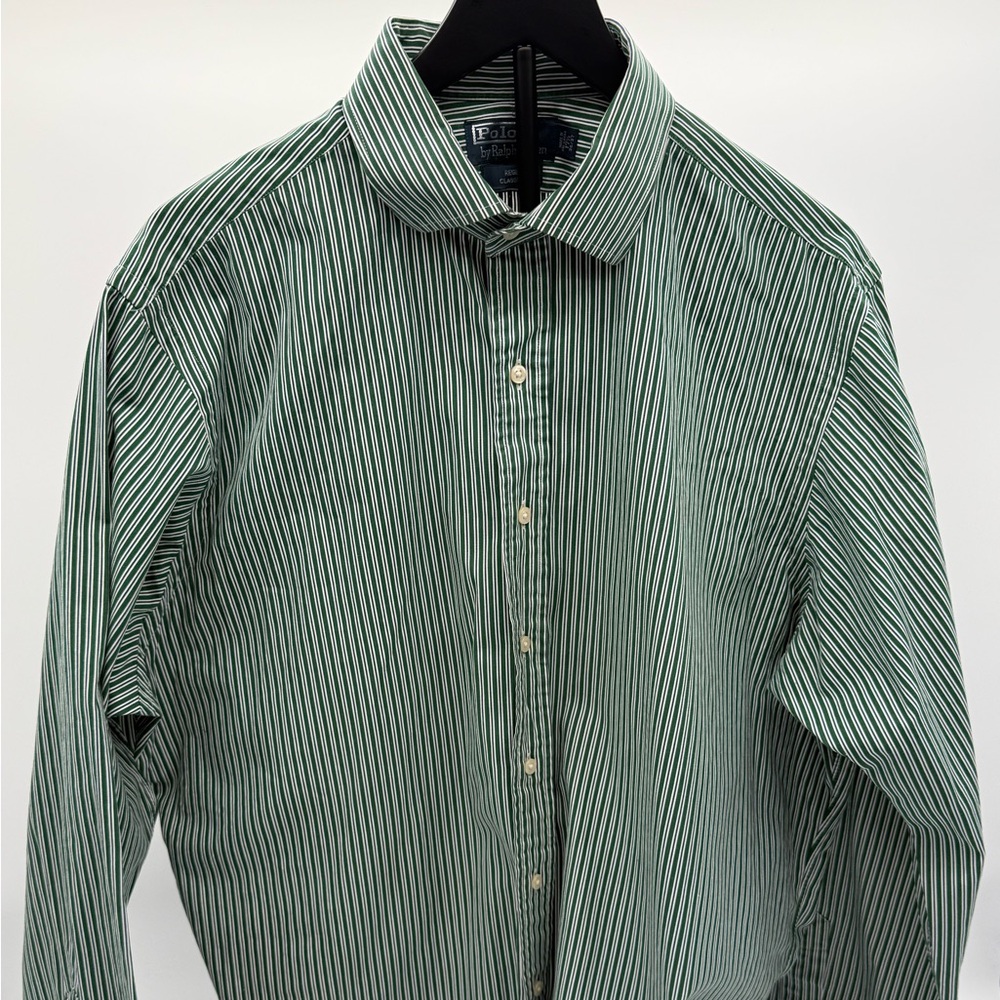 Polo Ralph Lauren Regent Classic Fit Shirt Mens 17.5 36/37‎ Green White Stripe